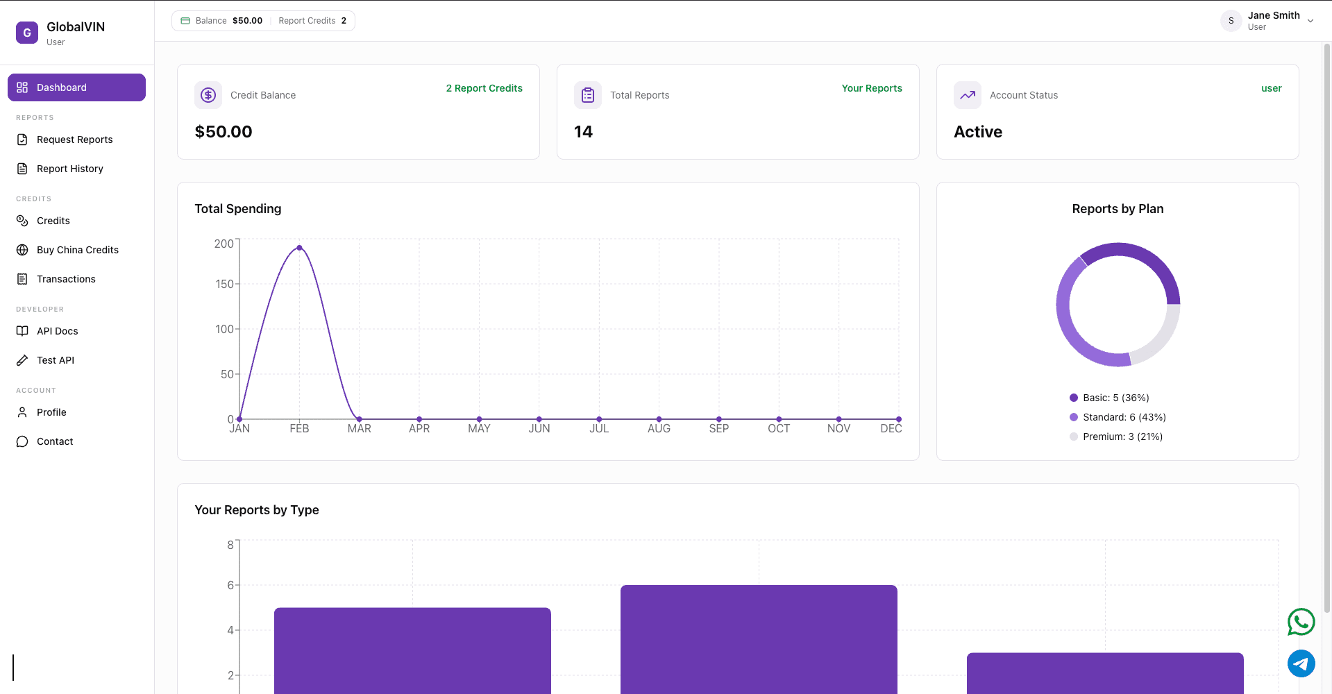 GlobalVIN Professional & Enterprise Dashboard – full vehicle history overview